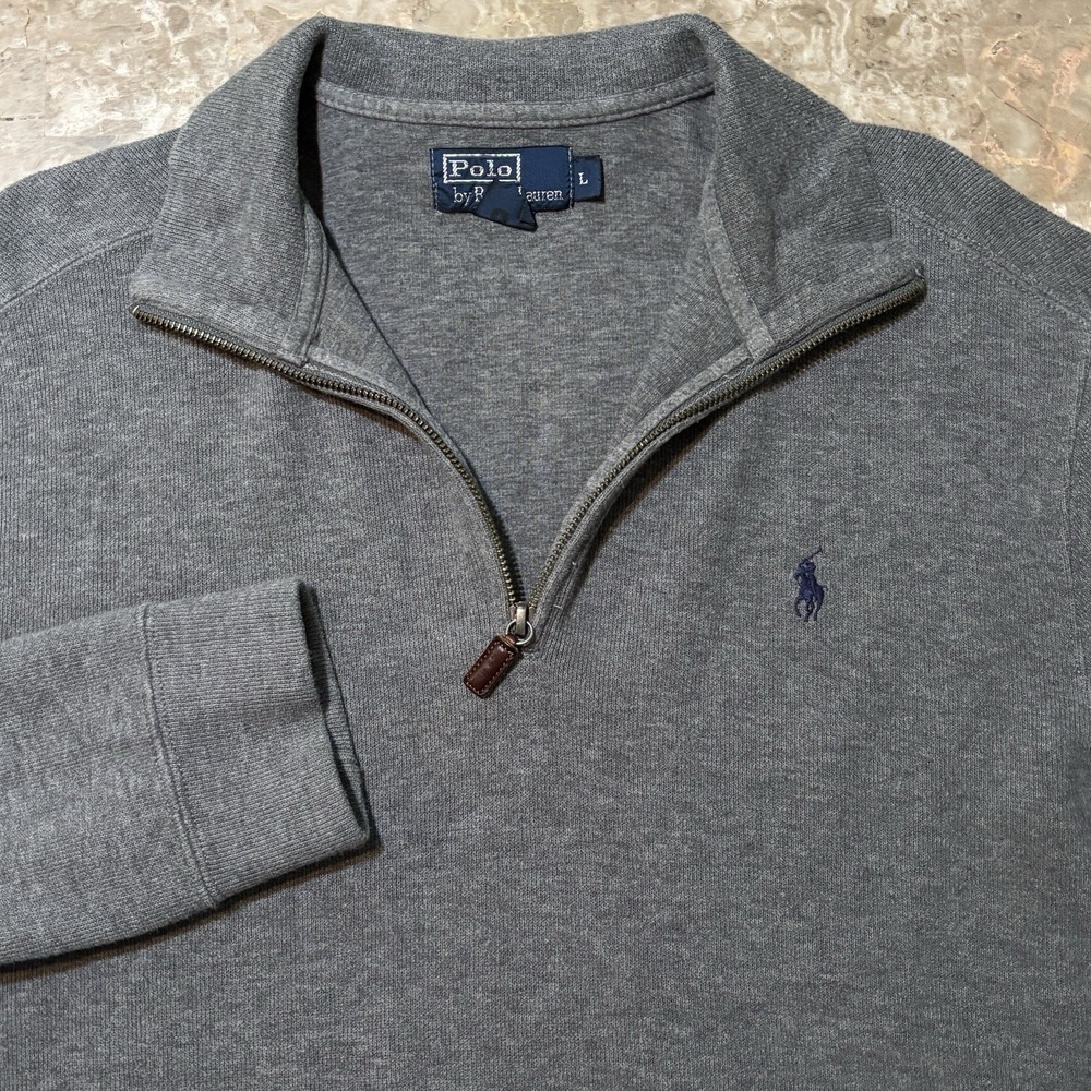 Polo Ralph Lauren Quarter Zip Sweater Mens Large Grey Knit Long Sleeve